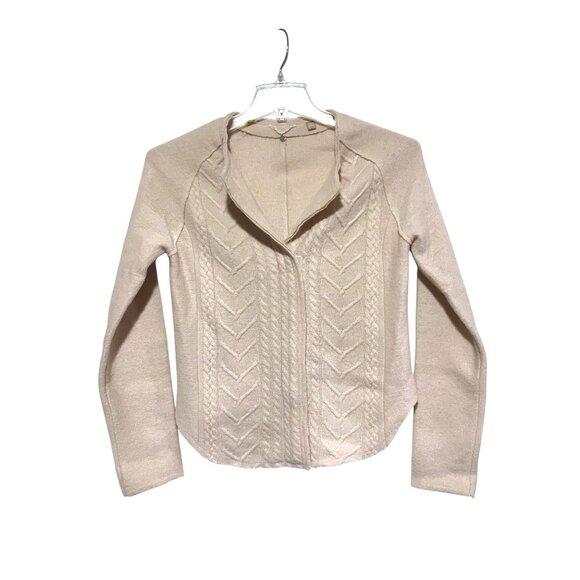 Knitted and Knotted Wool Cardigan S Cable Knit Fisherman Neutral 100% Wool - Picture 2 of 11